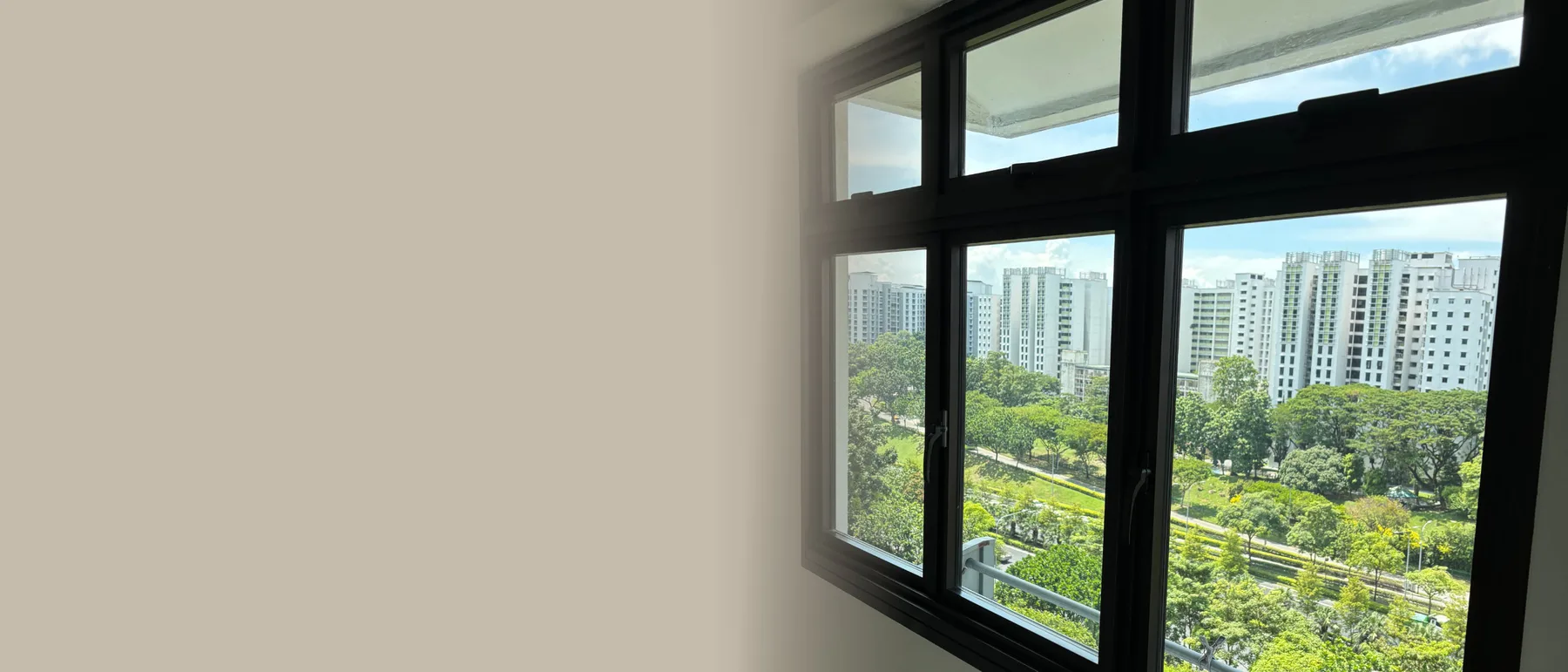 AireeFit panel overlooking a green Singapore neighbourhood